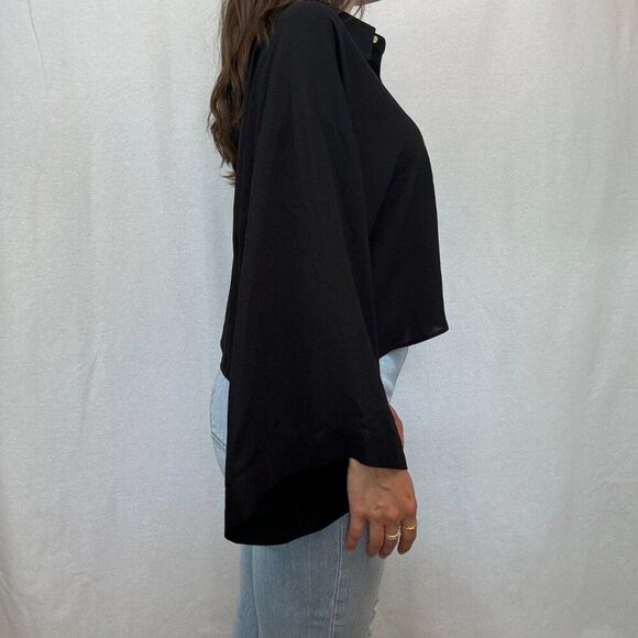 NWT Tahari Black Collared Button Up Blouse Top - Picture 6 of 14